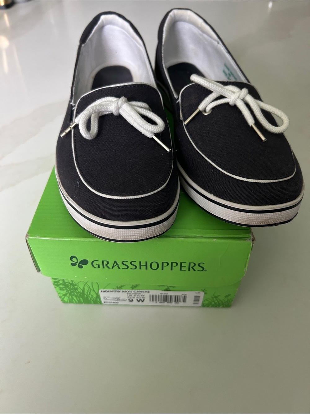 Grasshoppers Navy Canvas Slip-On Loafers with White Trim and Laces